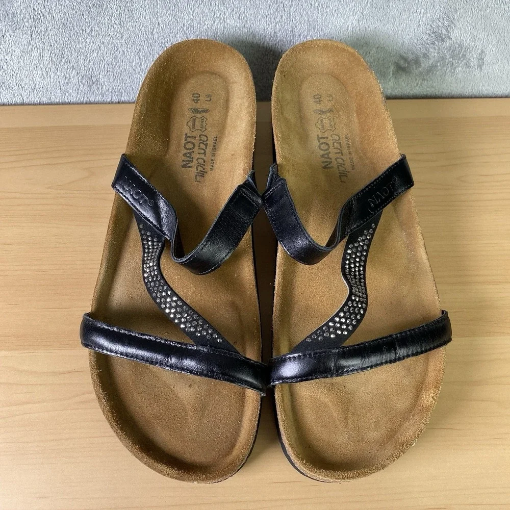 Naot Hawaii Sandals Womens Size US 9 40 Rhinestone Slide Leather Wedge Strap